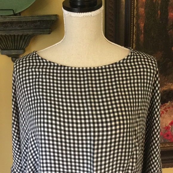 Topshop- Black/White checkered bell sleeve top. 10 - Picture 2 of 8